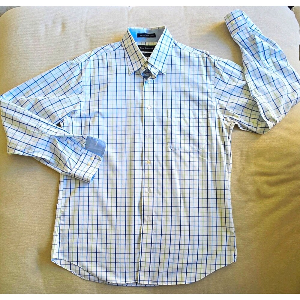 Paul Fredrick Men's Tailored Non-Iron Cotton Check Dress Shirt 15.5 35